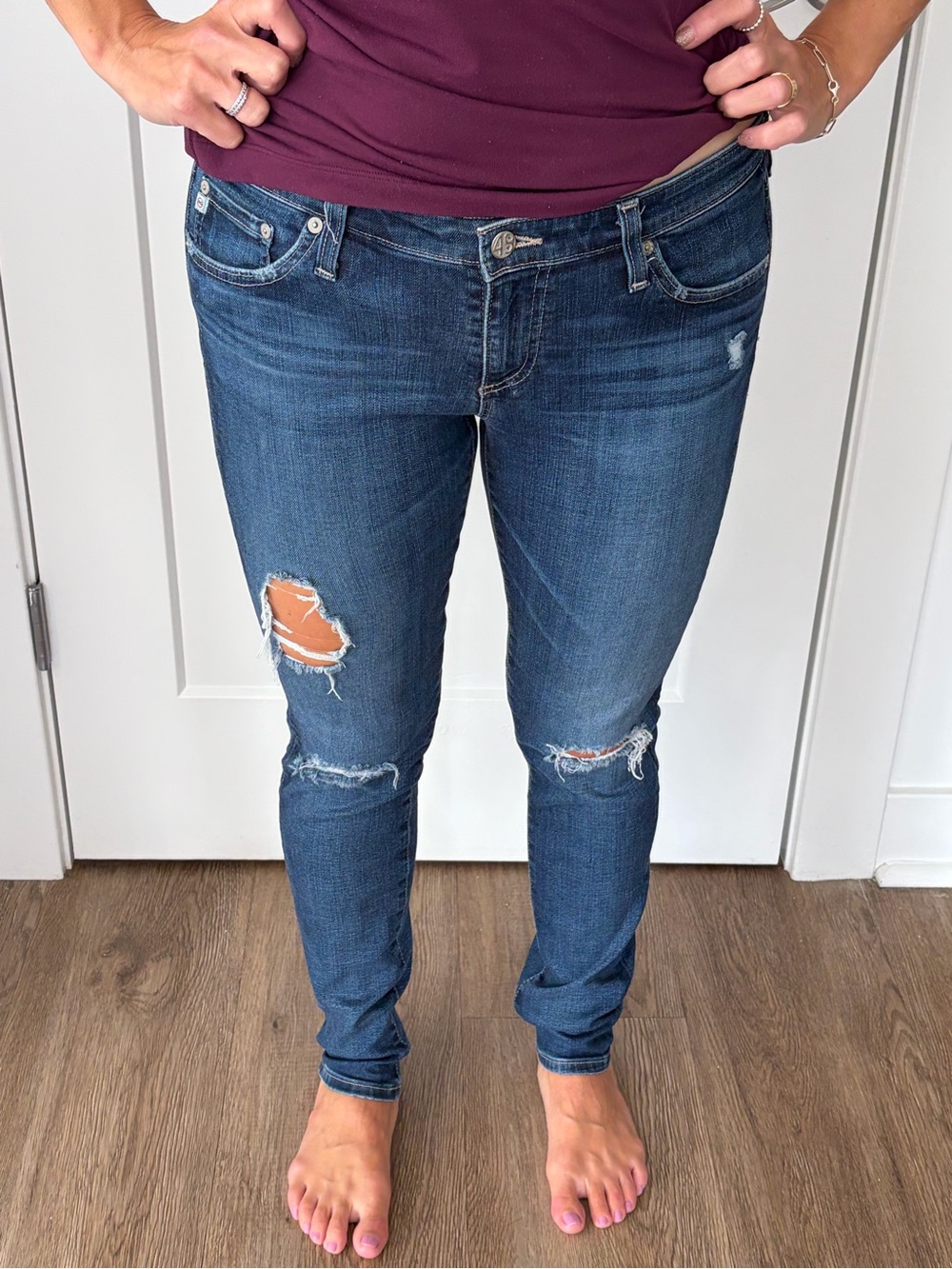 AG Adrino Goldschmied Jeans - 30R. Women's Dark Blue Distressed Skinny Jeans